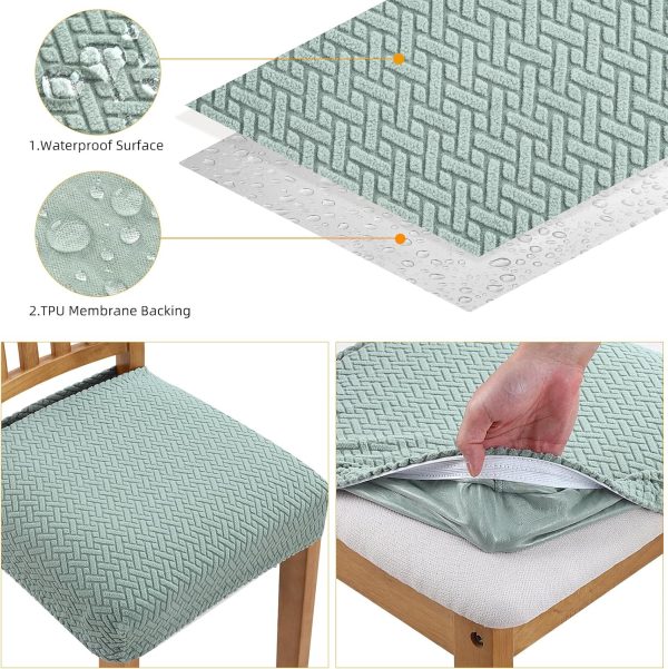 Fuloon Stretch Waterproof Chair Seat Covers 6 PCS, Removable Washable Dining Room Chair Covers Anti-Dust Seat Cushion Slipcovers for Bedroom, Kitchen, Hotel, Banquet (I-Sage Green, 6)