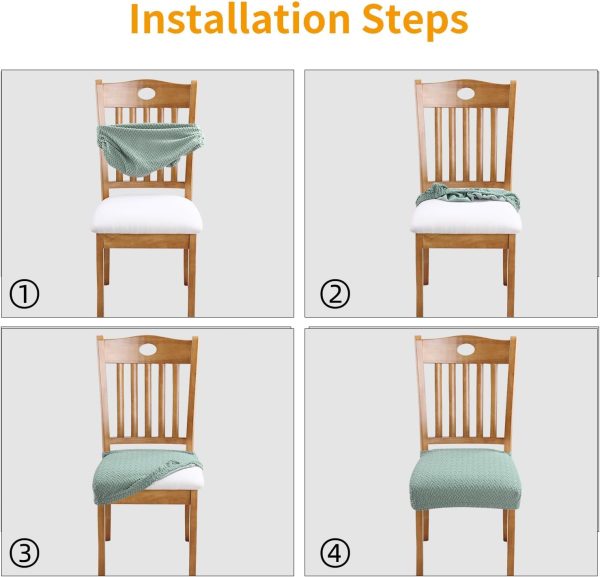 Fuloon Stretch Waterproof Chair Seat Covers 6 PCS, Removable Washable Dining Room Chair Covers Anti-Dust Seat Cushion Slipcovers for Bedroom, Kitchen, Hotel, Banquet (I-Sage Green, 6)