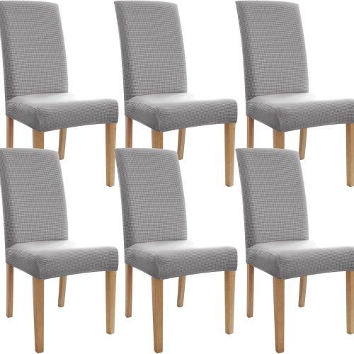 Dining Room Chair Covers,Chair Covers Set of 6, Soft And Stretchy,Cat Scratch Protection, Jacquard Fabric, Grey, Regular Size, Dining Chair Cover Banquet Wedding, Kitchen, Hotel, Celebration