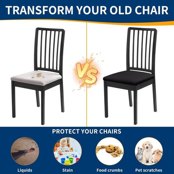 Waterproof Dining Chair Seat Covers Set of 4, Stretch Removable Dining Room Seat Covers for Dining Chairs, Kitchen, Hotel, Party