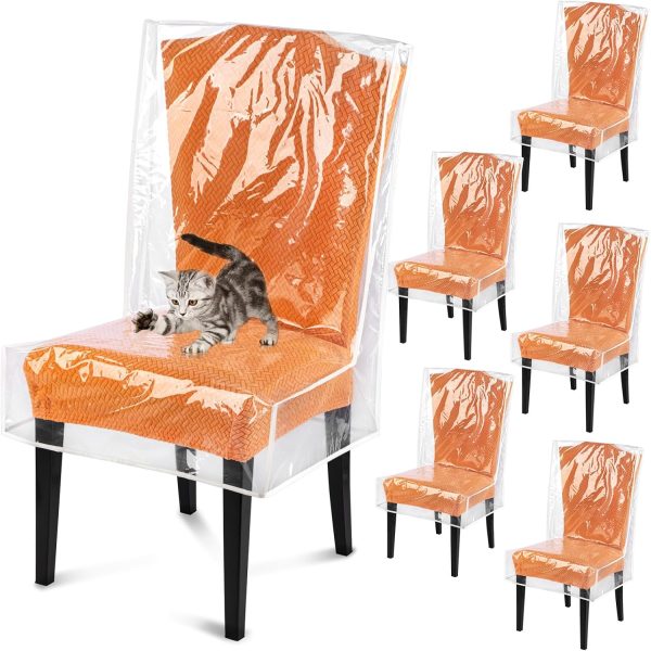 WF10677MAX_1 Dining Chair Covers, Waterproof Chair Covers - 6 Pack Clear Plastic Seat Chair Protector for Kitchen Keep Your Chair Away from Water Dust Stain and Pet Claws W/21 x D/18 Fits 16-23" (6)