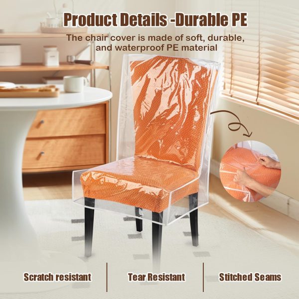 WF10677MAX_2 Dining Chair Covers, Waterproof Chair Covers - 6 Pack Clear Plastic Seat Chair Protector for Kitchen Keep Your Chair Away from Water Dust Stain and Pet Claws W/21 x D/18 Fits 16-23" (6)