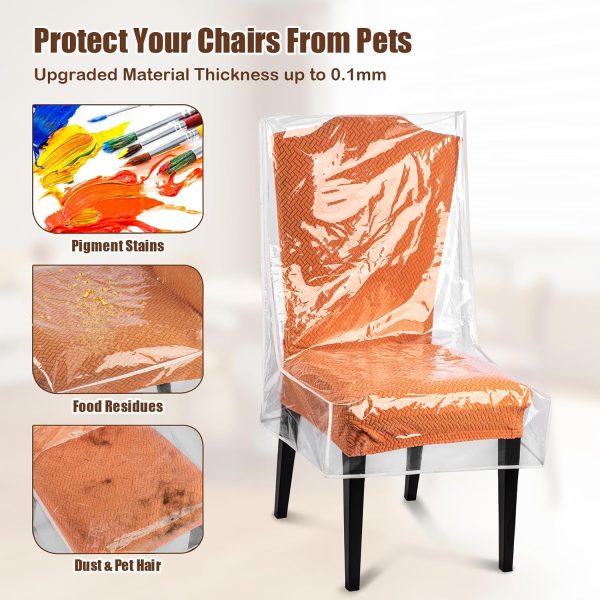 WF10677MAX_3 Dining Chair Covers, Waterproof Chair Covers - 6 Pack Clear Plastic Seat Chair Protector for Kitchen Keep Your Chair Away from Water Dust Stain and Pet Claws W/21 x D/18 Fits 16-23" (6)