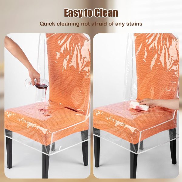 WF10677MAX_4 Dining Chair Covers, Waterproof Chair Covers - 6 Pack Clear Plastic Seat Chair Protector for Kitchen Keep Your Chair Away from Water Dust Stain and Pet Claws W/21 x D/18 Fits 16-23" (6)