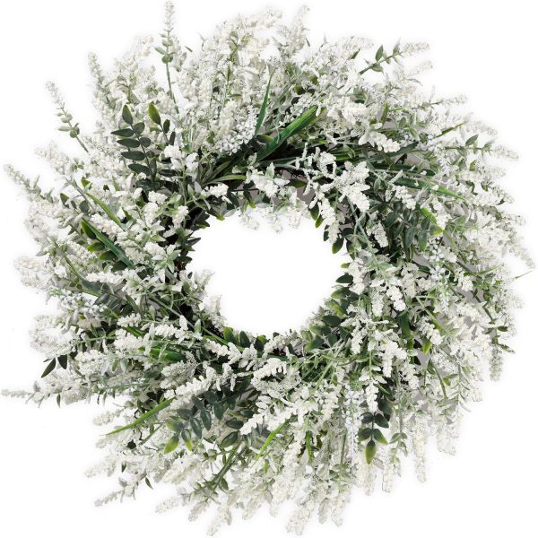 WF10681MAX_1 26'' Large Lavender & Eucalyptus Wreath for Front Door | Artificial Eucalyptus Leaves Greenery Outdoor Wreath for Wedding Farmhouse Porch Wall Room Home Decor (White)