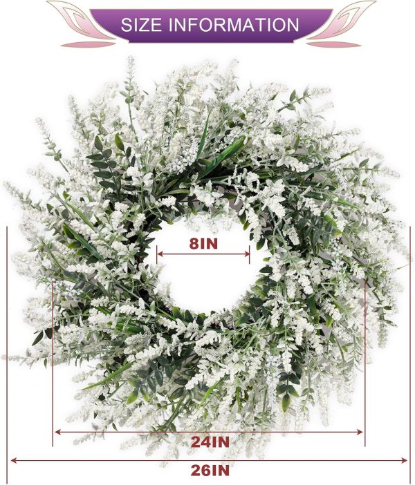 WF10681MAX_2 26'' Large Lavender & Eucalyptus Wreath for Front Door | Artificial Eucalyptus Leaves Greenery Outdoor Wreath for Wedding Farmhouse Porch Wall Room Home Decor (White)