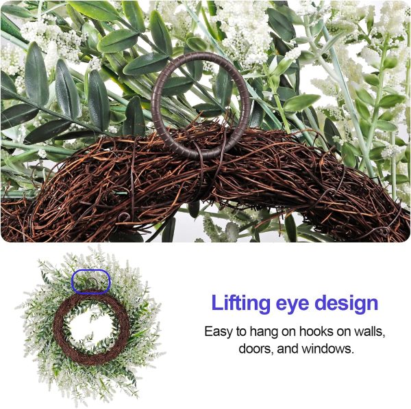 WF10681MAX_4 26'' Large Lavender & Eucalyptus Wreath for Front Door | Artificial Eucalyptus Leaves Greenery Outdoor Wreath for Wedding Farmhouse Porch Wall Room Home Decor (White)