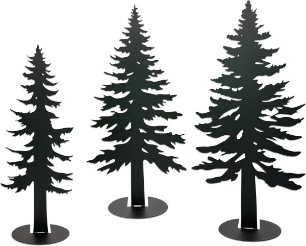 Set of 3 Farmhouse Metal Pine Tree Decor, Cabin Woodland Forest Tree Decor for Mantel Centerpieces Living Room Bedroom, Rustic Christmas Decorations, Black