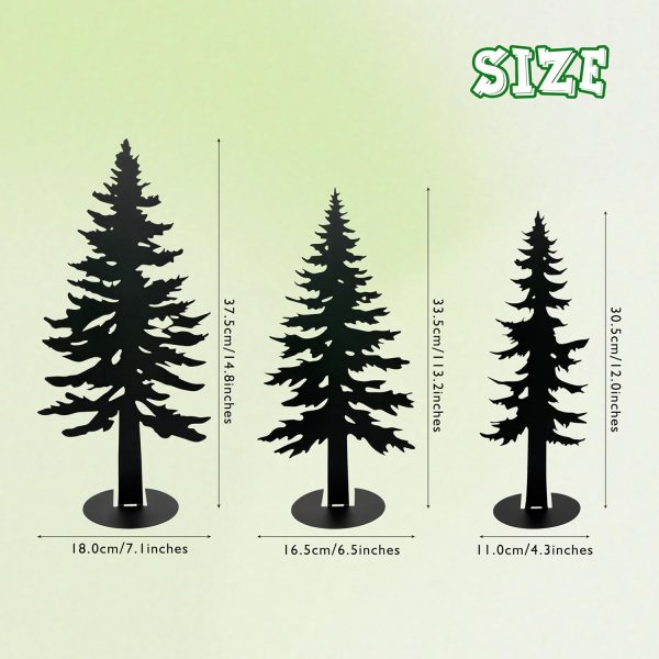 Set of 3 Farmhouse Metal Pine Tree Decor, Cabin Woodland Forest Tree Decor for Mantel Centerpieces Living Room Bedroom, Rustic Christmas Decorations, Black