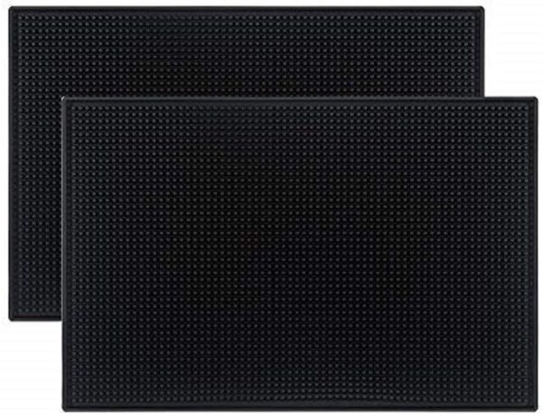 Tebery 2 Pack Black Bar Mat, 18" x 12" Rubber Dish Drying Mat for Countertop, Non Slip Cocktail Service Spill Mats for Bartending, Coffee Bar Mats Accessories for Home Kitchen