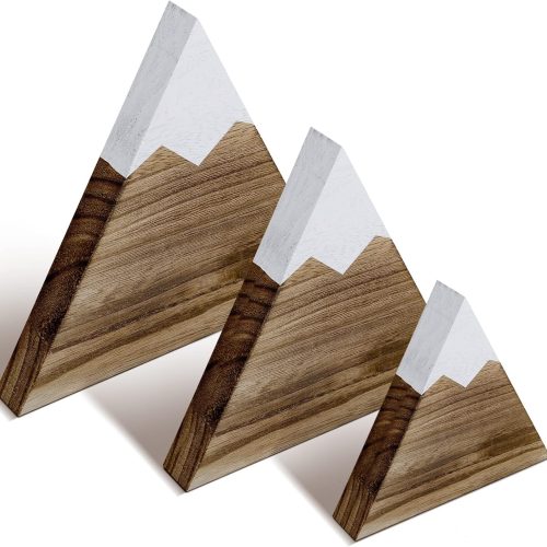 WF10794MAX_1 Maitys 3 Pcs 3 Size Mountain Shelf Decor Mountain Wooden Sign Farmhouse Wood Adventure Sign Woodland Nursery Decor Travel Table Centerpiece for Home(Dark Brown)