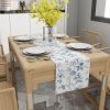 WF11129MAX_2 Blue and White Floral Table Runner 13 × 72 Inch | Monochrome Sketch Flowers Chinoiserie Peony Daisy Decor, Summer Spring Seasonal Kitchen Dining Table Party Ornaments
