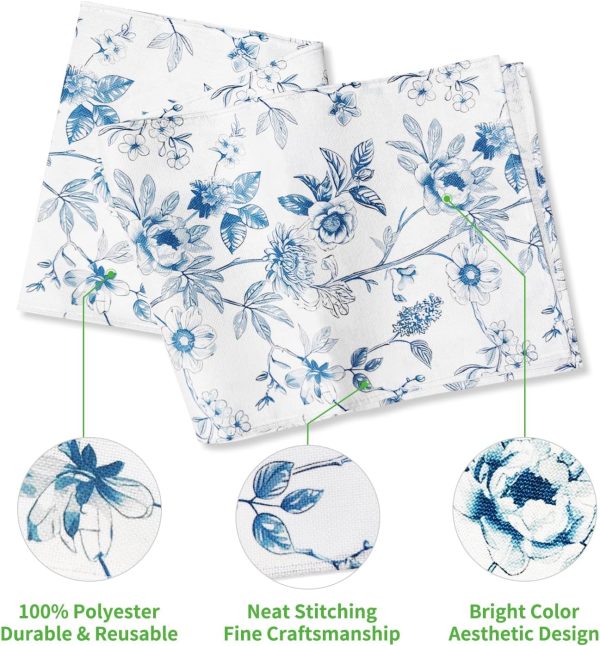 WF11129MAX_3 Blue and White Floral Table Runner 13 × 72 Inch | Monochrome Sketch Flowers Chinoiserie Peony Daisy Decor, Summer Spring Seasonal Kitchen Dining Table Party Ornaments
