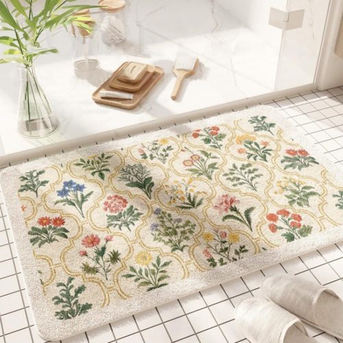 WF11239MAX_1 Spring Floral Bathroom Rug 32" x 20" Wild Flowers Bathroom Mat Boho Floral Bath Rug (Rectangular, Yellow)
