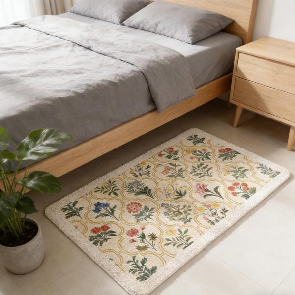 Spring Floral Bathroom Rug 32" x 20" Wild Flowers Bathroom Mat Boho Floral Bath Rug (Rectangular, Yellow)