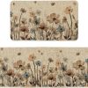 Artoid Mode Brown Poppy Floral Leaves Spring Kitchen Mats Set of 2, Spring Home Decor Low-Profile Kitchen Rugs for Floor - 17x29 and 17x59 Inch