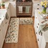Artoid Mode Brown Poppy Floral Leaves Spring Kitchen Mats Set of 2, Spring Home Decor Low-Profile Kitchen Rugs for Floor - 17x29 and 17x59 Inch