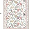 Floral Washable 5x7 Area Rug, Soft Non-Slip Pink Rugs for Girls Bedroom Low Pile Flower Birds Living Room Rug, Non-Shedding Botanical Indoor Carpet for Nursery Playroom Dining Room
