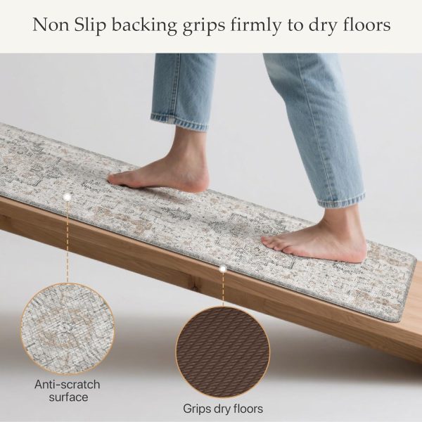 GENIMO Anti Fatigue Kitchen Mats for Floor 2PCS, Standing Rugs,GrayTaupe | 17.3"x47"+17.3"x30", Vintage Boho Cushioned Set, Waterproof, Non slip, Easy-clean for Home, Laundry,Sink, Office, Farmhouse