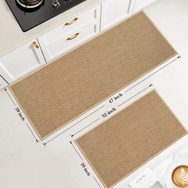 Kitchen Rugs Set of 2, Washable Floor Mats, Khaki 20x32+20x47in