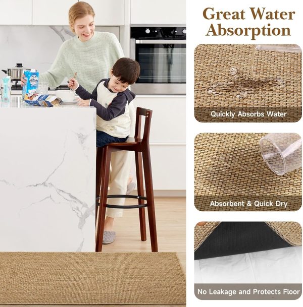Kitchen Rugs Set of 2, Washable Floor Mats, Khaki 20x32+20x47in