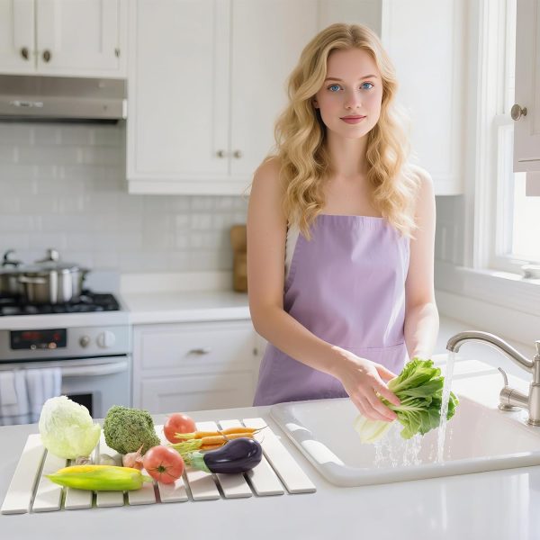 Stone Dish Drying Mat for Kitchen Counter 23.6 x 15.3 In White