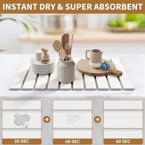 Stone Dish Drying Mat for Kitchen Counter 23.6 x 15.3 In White