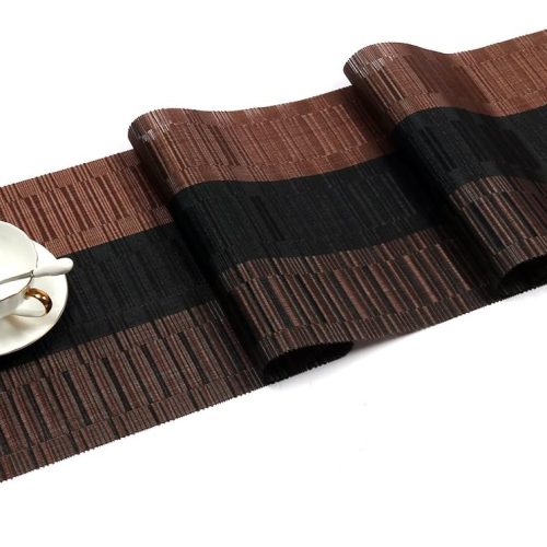 WF11792MAX_1 SHACOS Table Runners Woven Vinyl Table Mats 12x71 inch for Kitchen Dining Table Non Slip Washable, Ombre Coffee Black