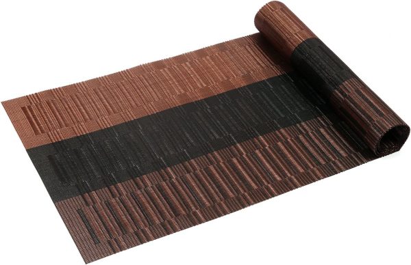 SHACOS Table Runners Woven Vinyl Table Mats 12x71 inch for Kitchen Dining Table Non Slip Washable, Ombre Coffee Black