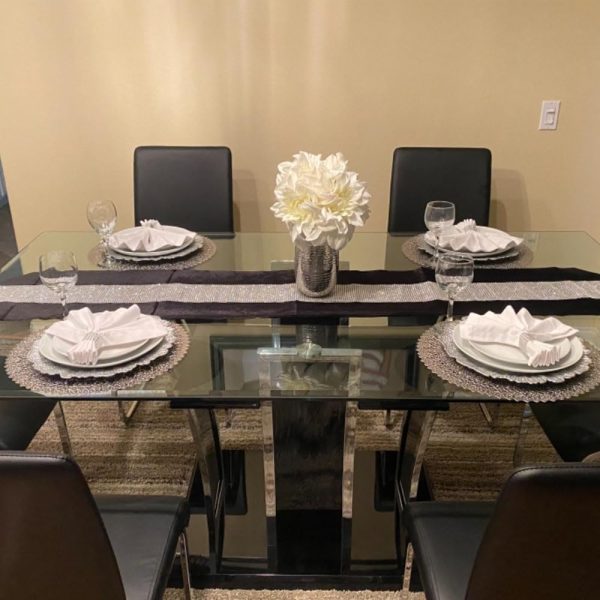 WF11835MAX_4 13inch x 72inch Table Runner with Diamante Strip and Tassels(Black)