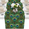 AUUXVA Table Runner Peacock Feather Durable Luxury Dresser Scarf Tabletop Cloth for Wedding Dining Table Holiday Party Kitchen Home Decoration 13x90in