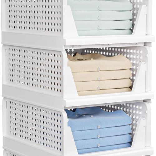 caktraie 5 Pack Stackable Closet Storage Basket - Stackable Storage Bins