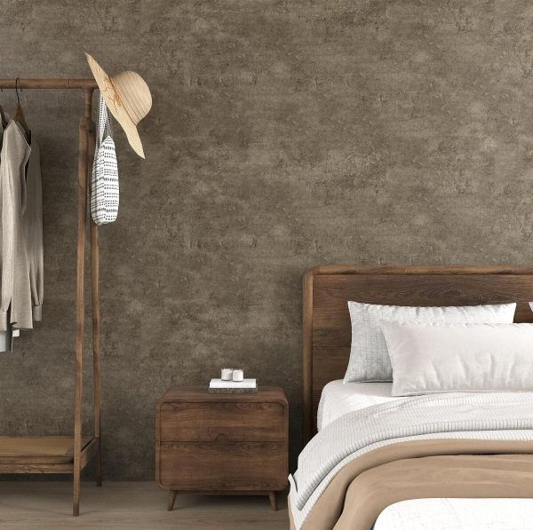 WF12338MAX_4 Dark Brown Concrete Contact Paper Peel and Stick Metallic Industrial Concrete Wallpaper for Bedroom Renter Friendly Textured Cement Look Wallpaper for Living Room Accent Walls 15.8" x 80"