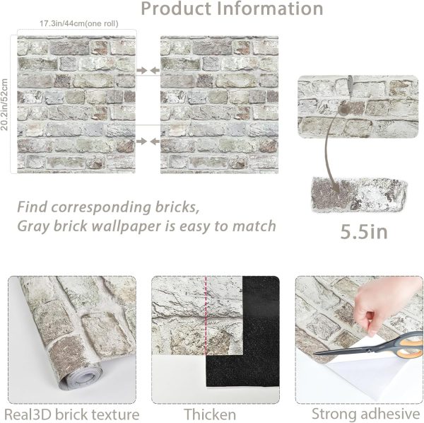Naphite Brick Wallpaper Peel and Stick Faux Brick Brown Grey 78.7’’ 17.3’’