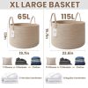JMvicyroam 65L Extra Large Machine Washable Cotton Rope Blanket Basket