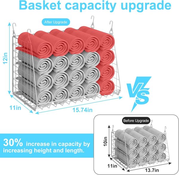 WF12433MAX_2 3-Pack Large Hanging Laundry Basket: Wire shelves for Laundry Room Organization with 360°Rotating Hooks Foldable Space Saving Over Washer and Dryer Shelves -Metal Laundry Basket Holder, White Patent