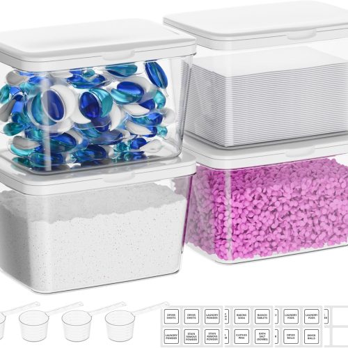 WF12439MAX_1 Vtopmart 4 Pack Laundry Pods & Detergent Container, Dryer Sheet Holder