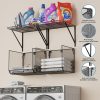 WF12452MAX_3 2 Pack Laundry Room Shelves Organization and Storage,Wall Mounted Clothes Drying Rack with Wire Mesh Basket Over Washer and Dryer, (Black, 2 Pack)