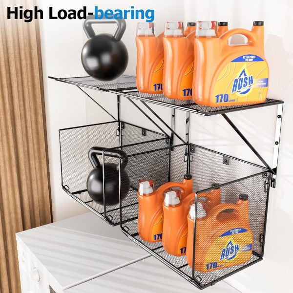 WF12452MAX_4 2 Pack Laundry Room Shelves Organization and Storage,Wall Mounted Clothes Drying Rack with Wire Mesh Basket Over Washer and Dryer, (Black, 2 Pack)