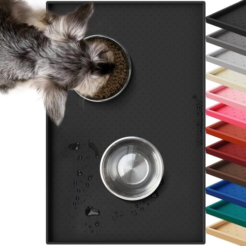 VIVAGLORY Pet Food Mat Grippymat Dog Bowl Mat, 19" L x 12" W, Black