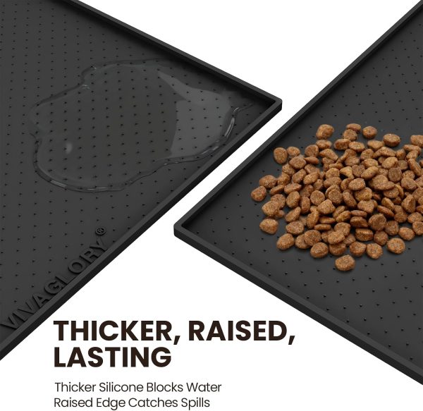 VIVAGLORY Pet Food Mat Grippymat Dog Bowl Mat, 19" L x 12" W, Black