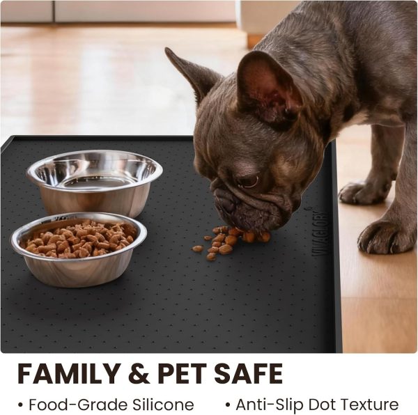 VIVAGLORY Pet Food Mat Grippymat Dog Bowl Mat, 19" L x 12" W, Black