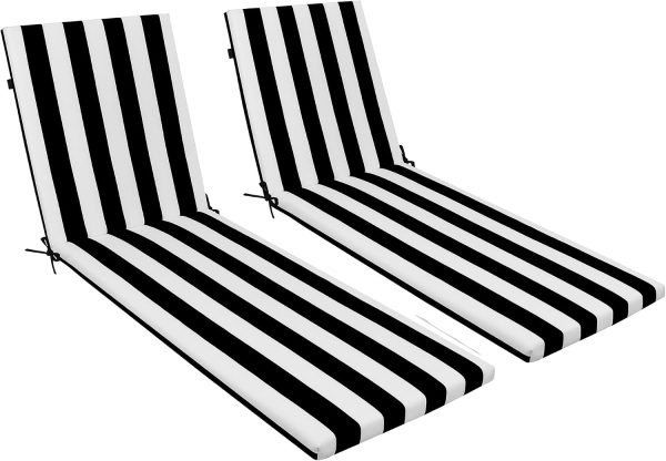 WF12695MAX_1 Only choice Outdoor Chaise Lounge Cushion Set of 2, 75" x 24" Lounge Chair Cushion Water-Resistant & Fade-Resistant for Lawn, Pool, Replacement Seat Cushion for Patio (Black/White Striped)