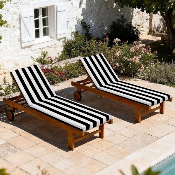 WF12695MAX_2 Only choice Outdoor Chaise Lounge Cushion Set of 2, 75" x 24" Lounge Chair Cushion Water-Resistant & Fade-Resistant for Lawn, Pool, Replacement Seat Cushion for Patio (Black/White Striped)