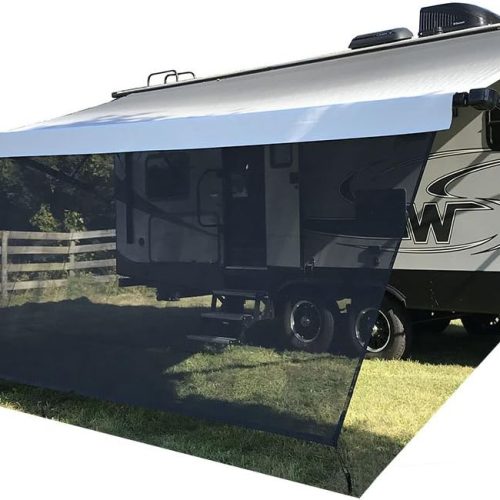 RV Awning Mesh Sun Shade Screen for Motorhome Camper Trailer Sunshade | Fit 13' Awning, Premium Breathable Sunscreen, UV Blocker, Easy Install Kits, No Zipper, 3 Year Warranty, 8'X12'3'' Black
