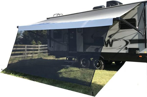 WF12767MAX_1 RV Awning Mesh Sun Shade Screen for Motorhome Camper Trailer Sunshade | Fit 13' Awning, Premium Breathable Sunscreen, UV Blocker, Easy Install Kits, No Zipper, 3 Year Warranty, 8'X12'3'' Black