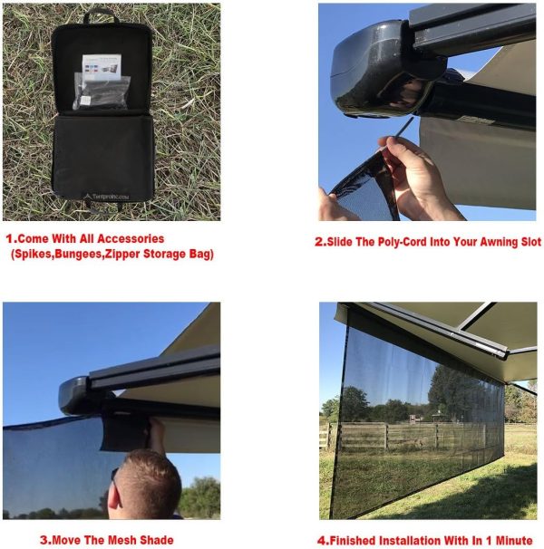 WF12767MAX_3 RV Awning Mesh Sun Shade Screen for Motorhome Camper Trailer Sunshade | Fit 13' Awning, Premium Breathable Sunscreen, UV Blocker, Easy Install Kits, No Zipper, 3 Year Warranty, 8'X12'3'' Black