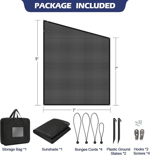 WF12781MAX_3 NAIMORUI RV Awning Side Shade, 9'X7' RV Awning Side Shade Screen, Camper Sunshade Complete Kits Motorhome Trailer UV Blocker, Black