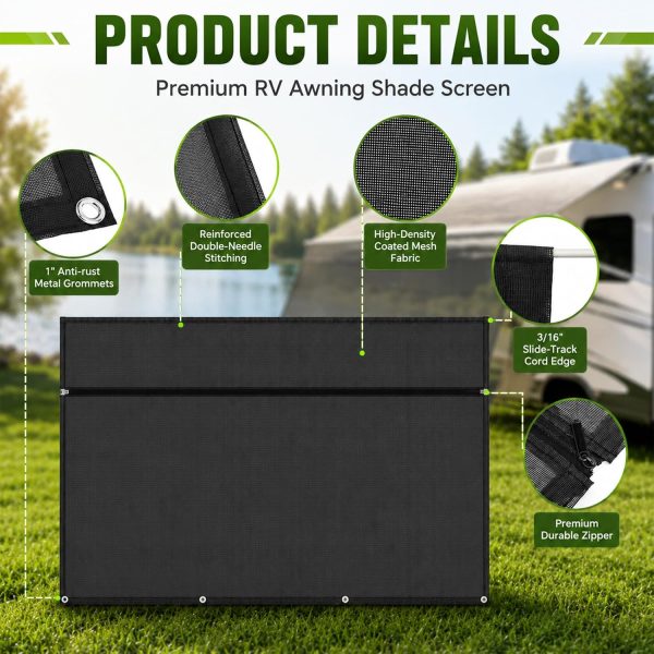 RV Awning Sun Shade Screen with Zipper 8'x16'3'' Fit 17' RV Awning | UV Blocker, Privacy & Airflow, Heavy-duty Breathable Mesh Fabric, Durable Weather Resistant, Fits Standard RV Patio Awnings
