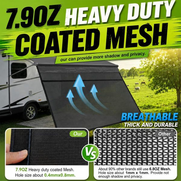 RV Awning Sun Shade Screen with Zipper 8'x16'3'' Fit 17' RV Awning | UV Blocker, Privacy & Airflow, Heavy-duty Breathable Mesh Fabric, Durable Weather Resistant, Fits Standard RV Patio Awnings